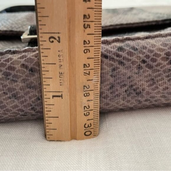 Faux Snakeskin Shoulder Bag Gray Black Patent Buckle Flap Y2K Style - Picture 10 of 13